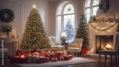 クリスマスツリーの飾り付けと点灯｜Decorating and lighting a Christmas tree, Generative AI © happy Wu 