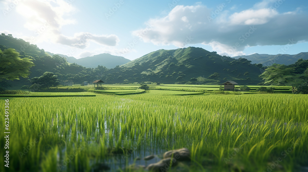 rice field in the mountains HD 8K wallpaper Stock Photographic Image