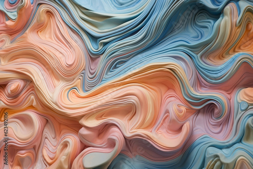 Beautiful color abstract design soothing sensation of layers of undulating waves of vivid plaster in pink yellow blue pastel color texture