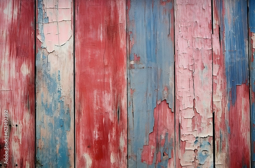 Rusty texture of wood panels in red blue and pink, old wooden background wallpaper , paint almost come out © 1by1step