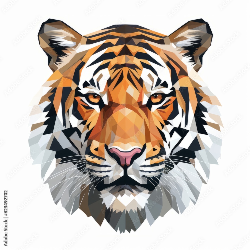 a tiger's face composed of geometric shapes