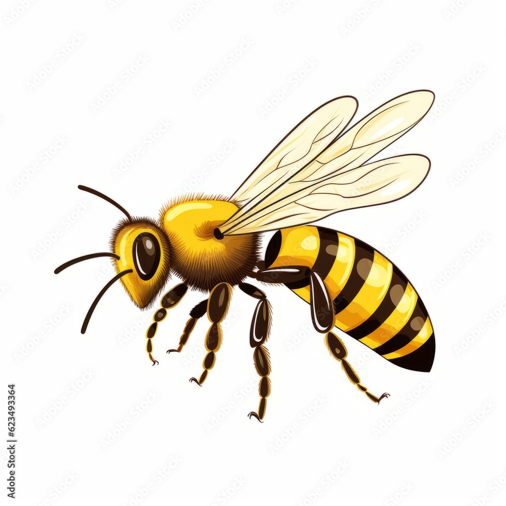 A detailed drawing of a bee on a clean white background A detailed drawing of a bee on a clean white background