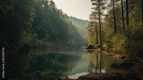 Beautiful nature lake and forest Generative AI