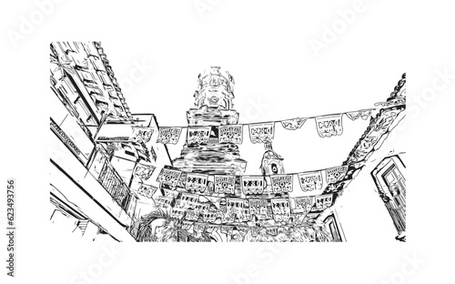  Building view with landmark of Puerto Vallarta
city in Mexico. Hand drawn sketch illustration in vector.