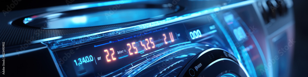 Modern washing machine, Futuristic digital display Modern washing machine, Futuristic digital display