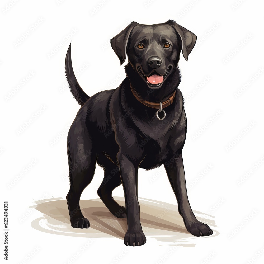 a black dog standing on a white background