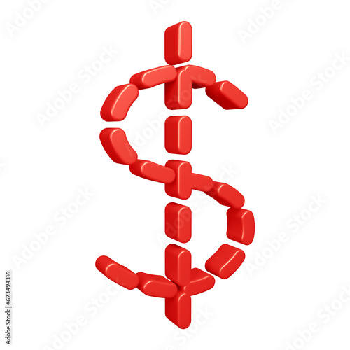 3D red dollar symbol or icon design with dashed lines