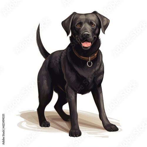a black dog standing on a white background