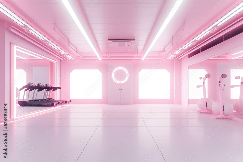 white gym interior with pink lights 3d render white gym interior with pink lights 3d render