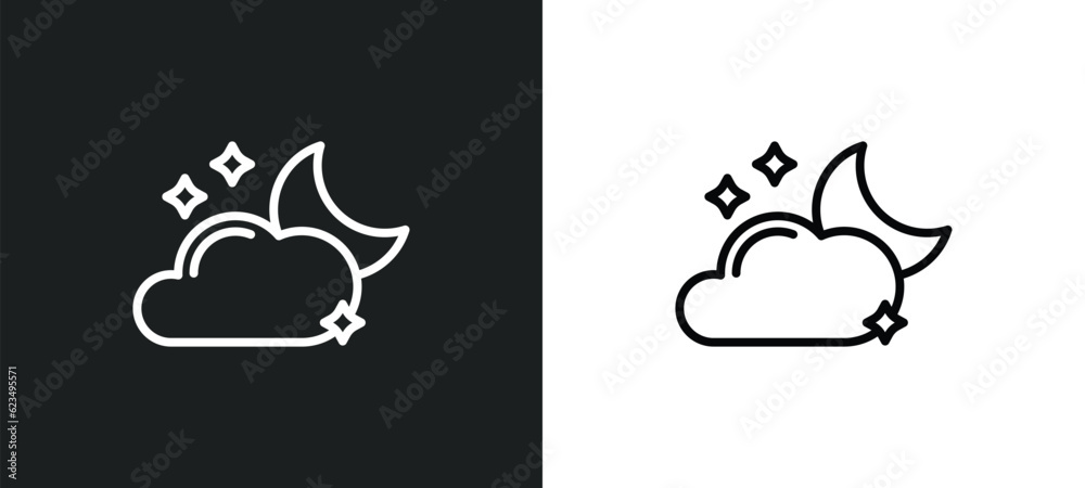cloudy night icon isolated in white and black colors. cloudy night outline vector icon from weather collection for web, mobile apps and ui. cloudy night icon isolated in white and black colors. cloudy night outline vector icon from weather collection for web, mobile apps and ui.
