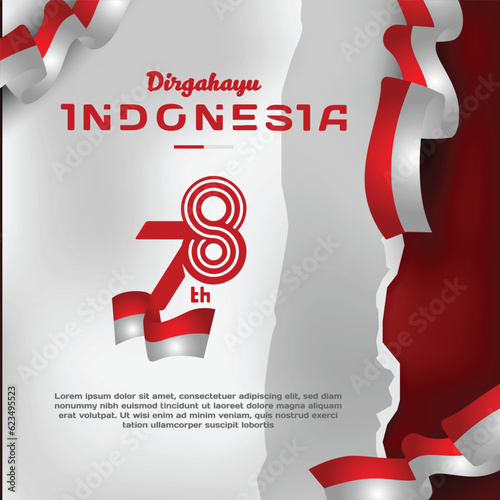 Square happy indonesia independence day celebration with paper torn style design