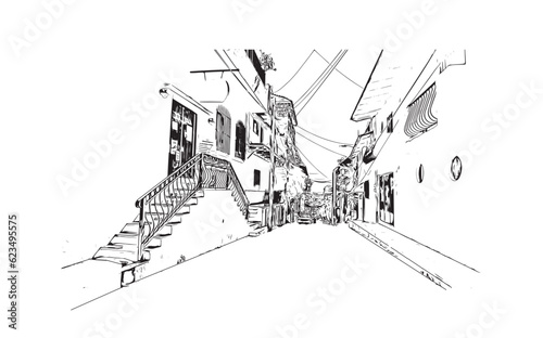  Building view with landmark of Puerto Vallarta
city in Mexico. Hand drawn sketch illustration in vector.