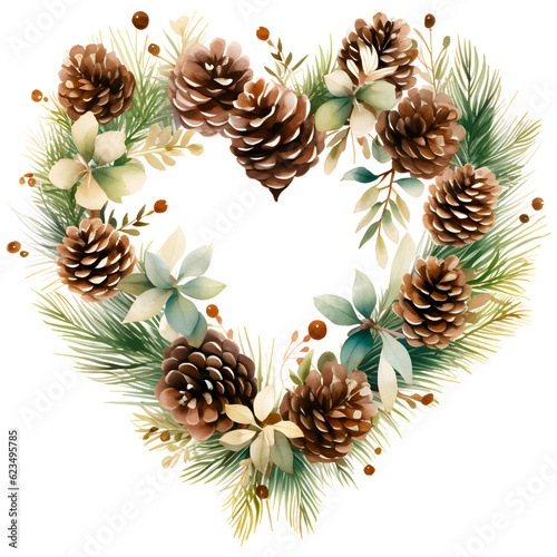 Floral watercolor christmas wreath clipart with transparent background, created with generative AI technology