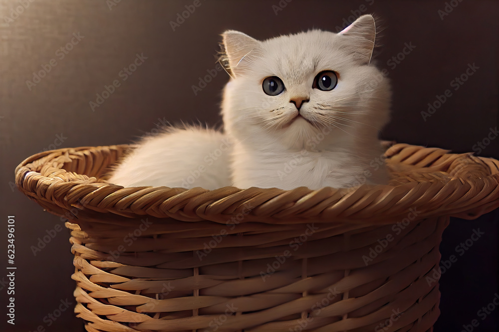 White small folded ear cat cute white mat wicker cat nest ,kitten in basket,cat in a basket