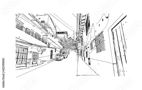  Building view with landmark of Puerto Vallarta
city in Mexico. Hand drawn sketch illustration in vector.