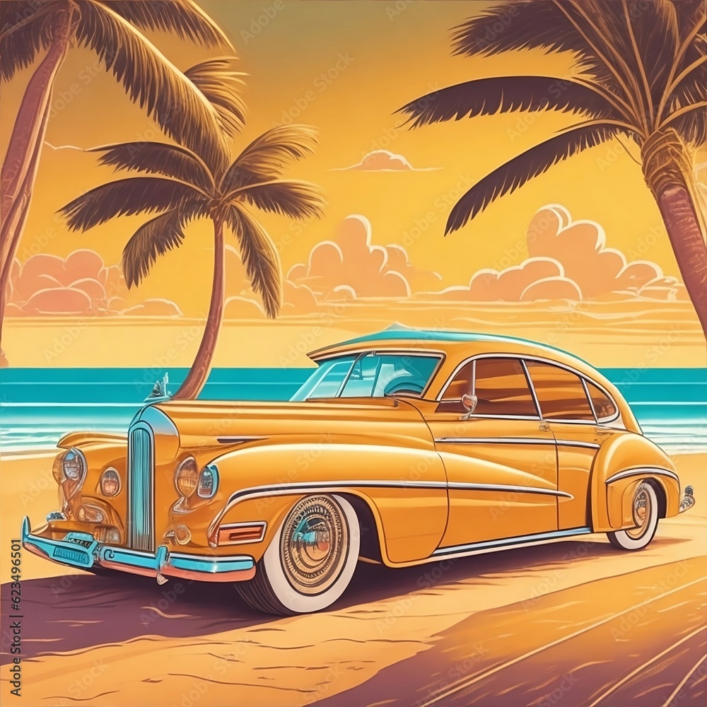 vintage car on the beach