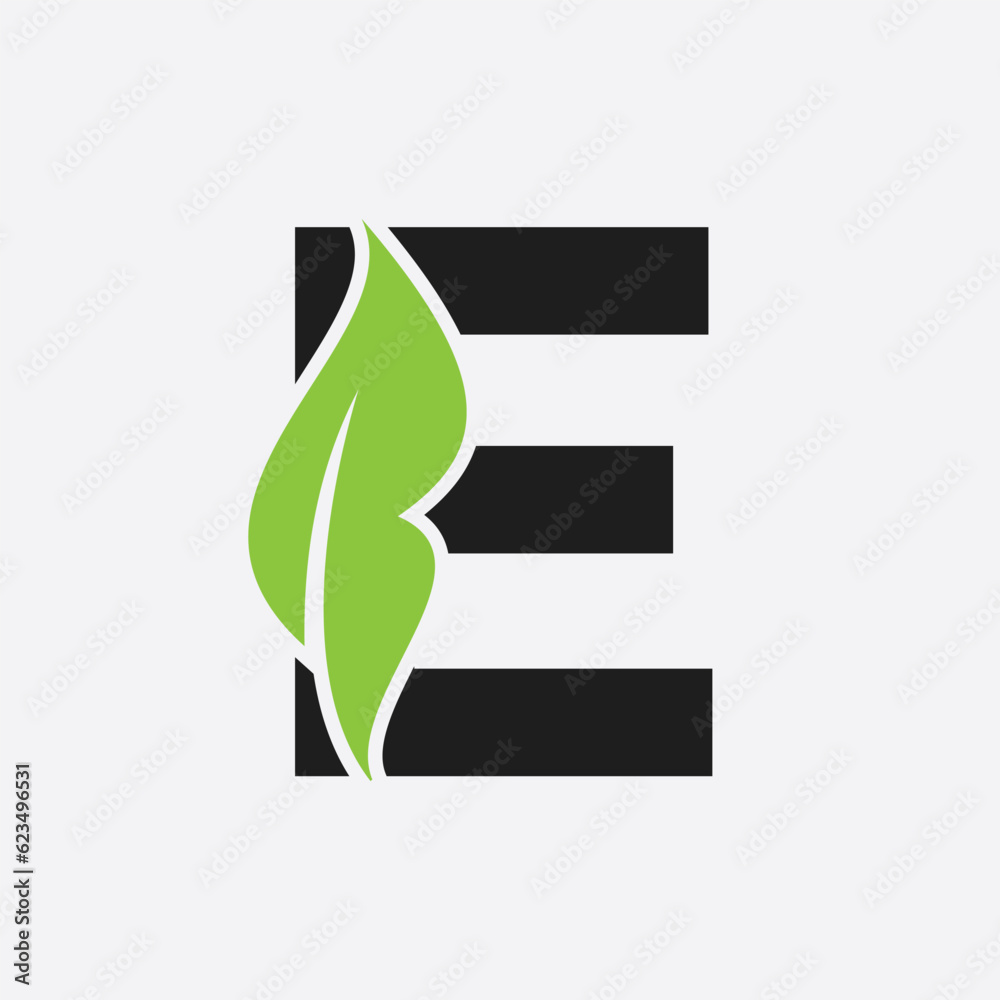 Letter E Leaf Logo. Eco Farm Logotype Vector Template. Organic Symbol ...