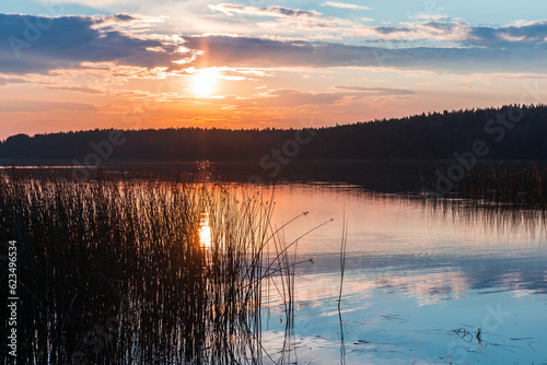 Dramatic landscape photo with colorful sunset