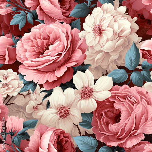Shabby chic pink rose bouquet pattern. Seamless pattern and dense.