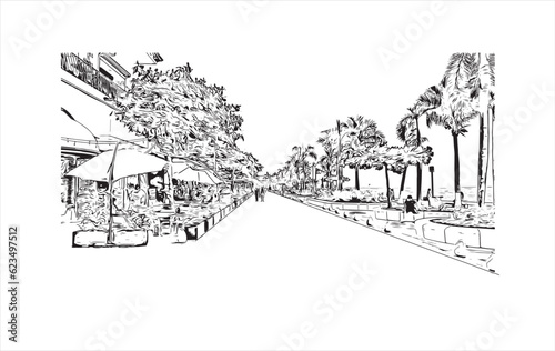  Building view with landmark of Puerto Vallarta
city in Mexico. Hand drawn sketch illustration in vector.