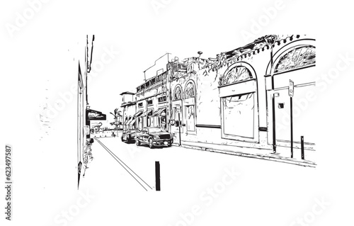  Building view with landmark of Puerto Vallarta
city in Mexico. Hand drawn sketch illustration in vector.