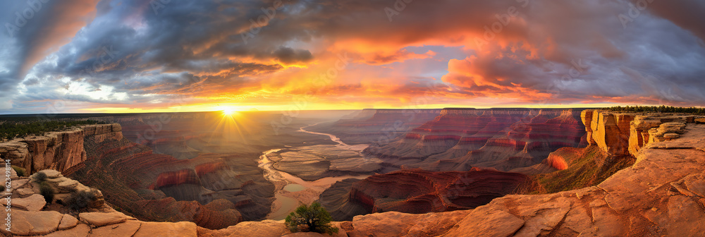 Panorama majestic canyon at beautiful sunset - obrazy, fototapety, plakaty 