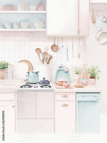 watercolor aesthetic kitchen illustration