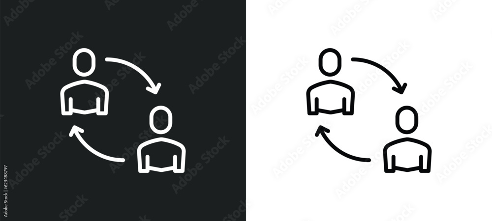 exchange personel icon isolated in white and black colors. exchange personel outline vector icon from user interface collection for web, mobile apps and ui. - obrazy, fototapety, plakaty 