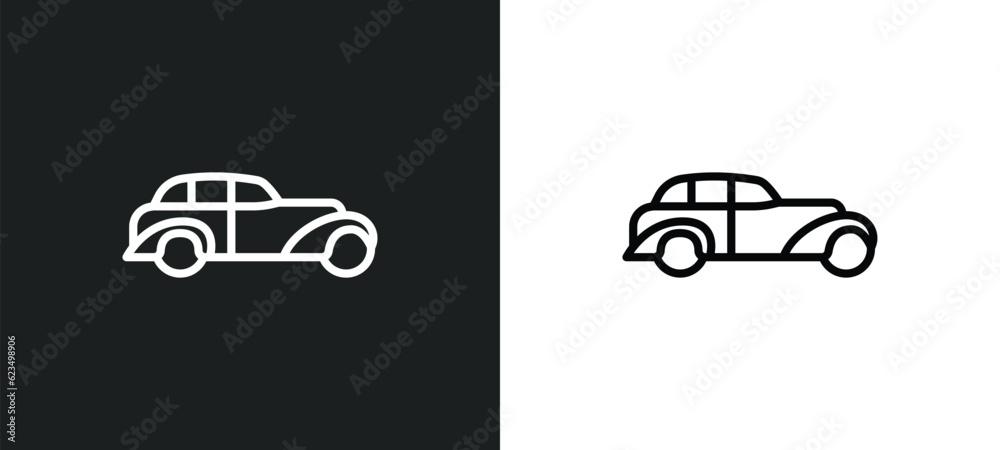 jalopy icon isolated in white and black colors. jalopy outline vector icon from transportation collection for web, mobile apps and ui.