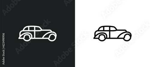jalopy icon isolated in white and black colors. jalopy outline vector icon from transportation collection for web, mobile apps and ui.