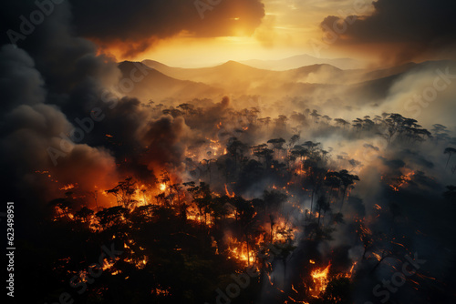 Jungle burns, environmental damage, natural disaster