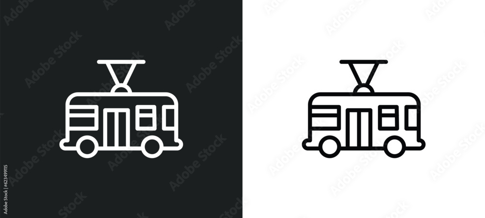 trolleybus icon isolated in white and black colors. trolleybus outline vector icon from transportation collection for web, mobile apps and ui.