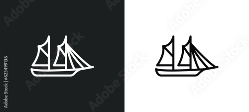 schooner icon isolated in white and black colors. schooner outline vector icon from transportation collection for web, mobile apps and ui.