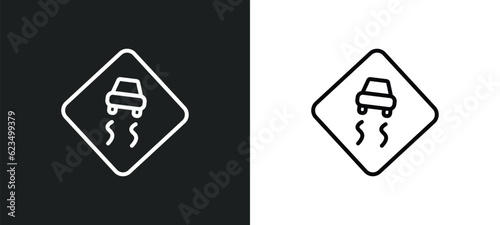 slippy road icon isolated in white and black colors. slippy road outline vector icon from transport collection for web, mobile apps and ui.