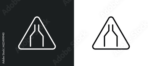 narrow road icon isolated in white and black colors. narrow road outline vector icon from traffic signs collection for web, mobile apps and ui.