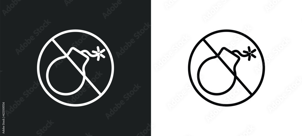 no bombs icon isolated in white and black colors. no bombs outline vector icon from traffic signs collection for web, mobile apps and ui. no bombs icon isolated in white and black colors. no bombs outline vector icon from traffic signs collection for web, mobile apps and ui.