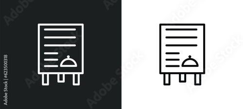 daily specials board icon isolated in white and black colors. daily specials board outline vector icon from tools and utensils collection for web, mobile apps and ui.