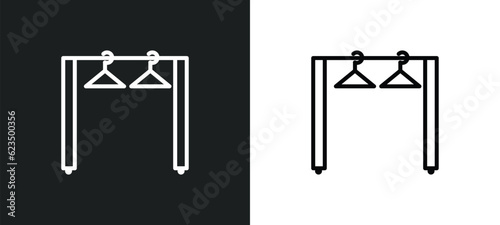 clothes rack icon isolated in white and black colors. clothes rack outline vector icon from tools and utensils collection for web, mobile apps and ui.