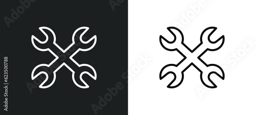 cross wrench icon isolated in white and black colors. cross wrench outline vector icon from tools and utensils collection for web, mobile apps and ui.