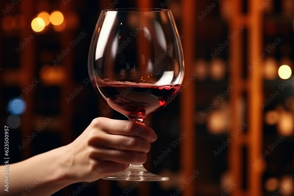 hand swirling red wine in glass, generative ai