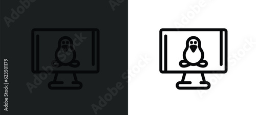 computer screen linux icon isolated in white and black colors. computer screen linux outline vector icon from technology collection for web, mobile apps and ui.