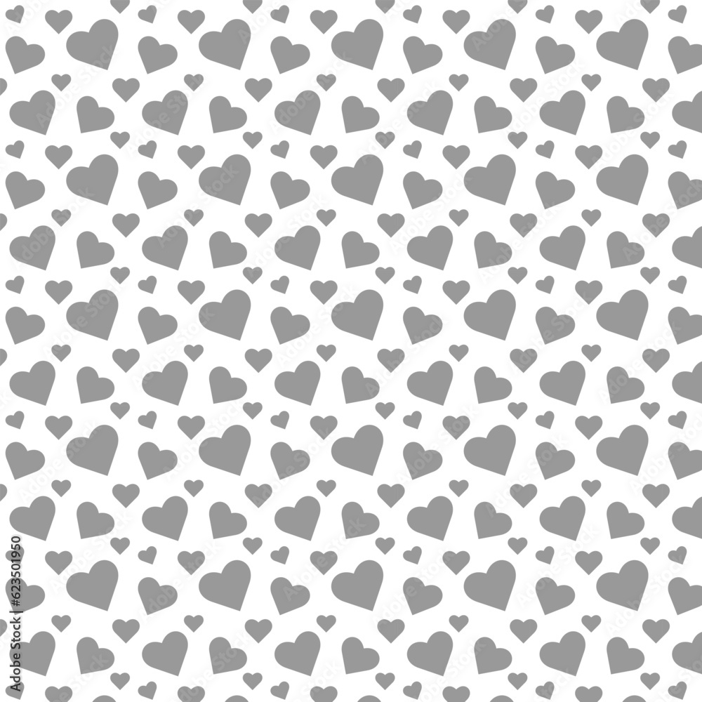 Seamless pattern with grey hearts on a white isolated background. Geometric print.Flat Scandinavian style for print on fabric, gift wrap, web backgrounds, scrap booking, patchwork.Vector illustration