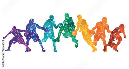 Basketball vector colorful illustration. Silhouettes of basketball players.