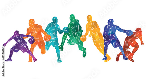 Basketball vector colorful illustration. Silhouettes of basketball players.