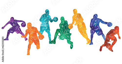 Basketball vector colorful illustration. Silhouettes of basketball players.