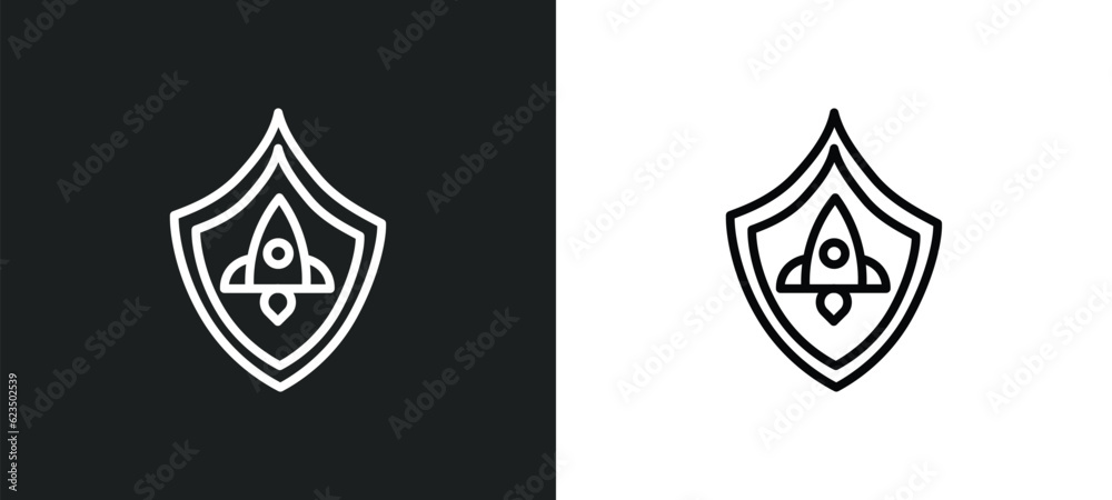 startup shield icon isolated in white and black colors. startup shield outline vector icon from startup stategy and collection for web, mobile apps and ui.