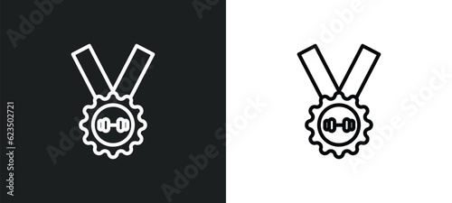 weight lifting medal icon isolated in white and black colors. weight lifting medal outline vector icon from sports collection for web, mobile apps and ui.