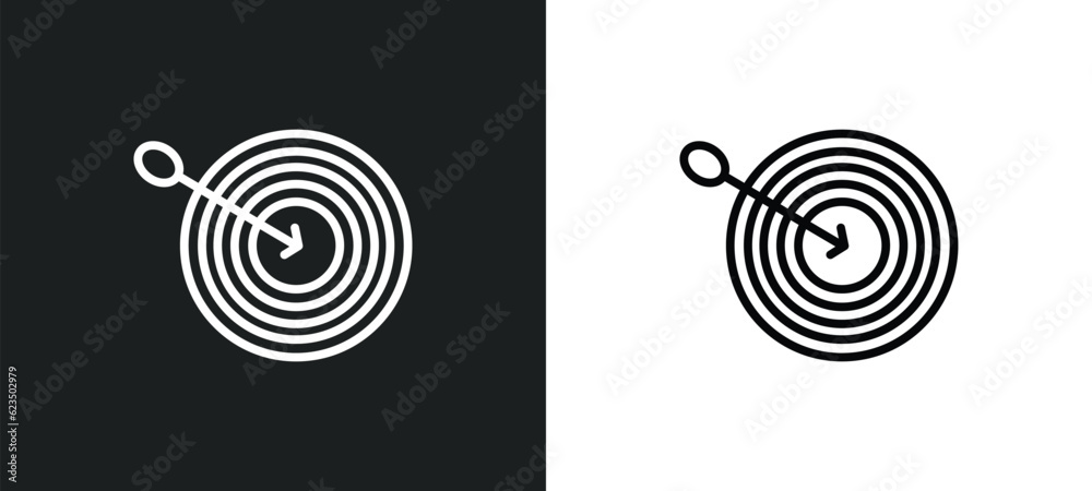 dartboard with dart icon isolated in white and black colors. dartboard with dart outline vector icon from sports collection for web, mobile apps and ui. dartboard with dart icon isolated in white and black colors. dartboard with dart outline vector icon from sports collection for web, mobile apps and ui.