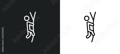 climbing with rope icon isolated in white and black colors. climbing with rope outline vector icon from sports collection for web, mobile apps and ui.