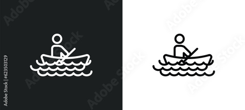 man in canoe icon isolated in white and black colors. man in canoe outline vector icon from sports collection for web, mobile apps and ui.